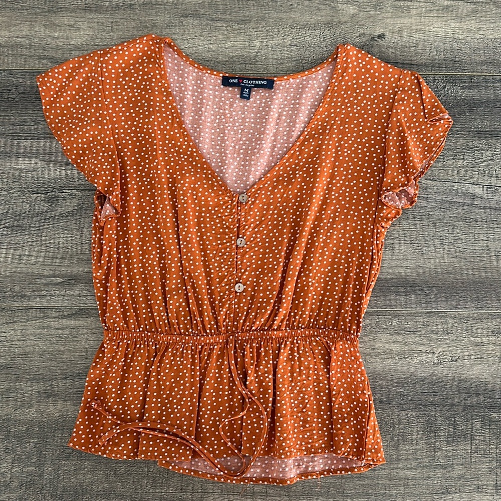 One Clothing Orange and White Polka Dot Top